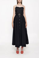 Black Elastic waist buttoned midi skirt 81211