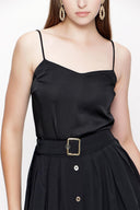 Black Elastic waist buttoned midi skirt 81211