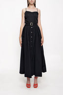 Black Elastic waist buttoned midi skirt 81211
