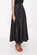 Plaid Elastic waist buttoned midi skirt 81211
