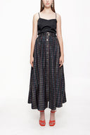 Plaid Elastic waist buttoned midi skirt 81211