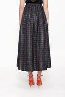 Plaid Elastic waist buttoned midi skirt 81211
