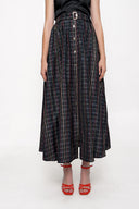 Plaid Elastic waist buttoned midi skirt 81211