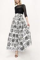 Black White Pleated long dress 81212