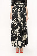 Black Beige Pleated long dress 81212