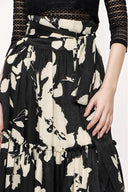 Black Beige Pleated long dress 81212