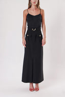 Black High waist skirt with accessories and zipper detail 81215