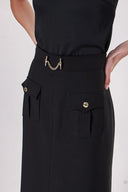 Black High waist skirt with accessories and zipper detail 81215