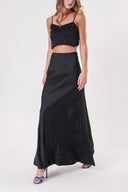 Black Long satin skirt with elastic waist 81217