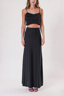 Black Long satin skirt with elastic waist 81217