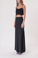Black Long satin skirt with elastic waist 81217
