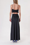 Black Long satin skirt with elastic waist 81217