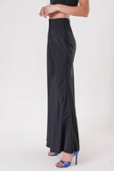Black Long satin skirt with elastic waist 81217