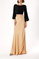 Beige Long satin skirt with elastic waist 81217