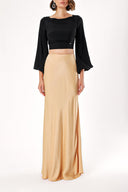 Beige Long satin skirt with elastic waist 81217