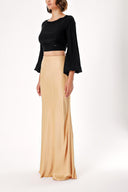 Beige Long satin skirt with elastic waist 81217