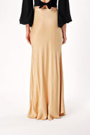Beige Long satin skirt with elastic waist 81217