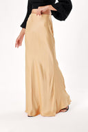 Beige Long satin skirt with elastic waist 81217