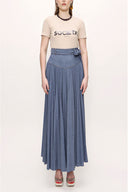 Navy Blue Pleated belted skirt 81187