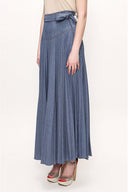 Navy Blue Pleated belted skirt 81187