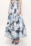 Navy Blue Pleated long skirt with elastic waist 81190