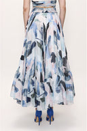 Navy Blue Pleated long skirt with elastic waist 81190