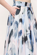 Navy Blue Pleated long skirt with elastic waist 81190