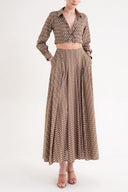 Khaki Pleated long skirt 81198