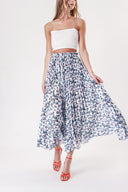 White Blue Pleated skirt with elastic waist 81218