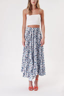 White Blue Pleated skirt with elastic waist 81218