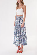 White Blue Pleated skirt with elastic waist 81218