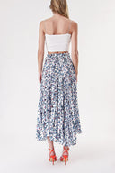 White Blue Pleated skirt with elastic waist 81218