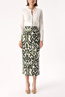 Green Long pencil skirt with zipper 81219