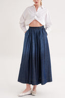 Navy Blue Gathered high waist zippered skirt 81221