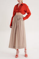 Beige Gathered high waist zippered skirt 81221