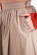 Beige Gathered high waist zippered skirt 81221