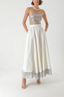 Ecru Zippered flowy skirt with metallic fabric garnish 81226