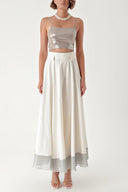 Ecru Zippered flowy skirt with metallic fabric garnish 81226