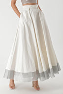 Ecru Zippered flowy skirt with metallic fabric garnish 81226
