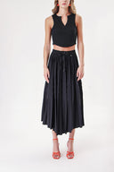 Black Pleated skirt with elastic waistband and cord 81227