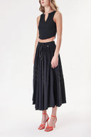 Black Pleated skirt with elastic waistband and cord 81227