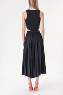 Black Pleated skirt with elastic waistband and cord 81227