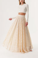 Beige Long lace skirt with zipper 81240