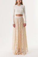 Beige Long lace skirt with zipper 81240