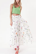 Floral Printed Pleated long skirt with elastic waist 81245