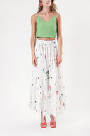 Floral Printed Pleated long skirt with elastic waist 81245