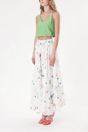 Floral Printed Pleated long skirt with elastic waist 81245