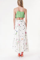 Floral Printed Pleated long skirt with elastic waist 81245