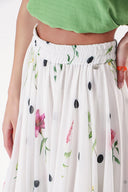 Floral Printed Pleated long skirt with elastic waist 81245