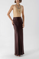 Brown Long skirt with elastic waist 81247
